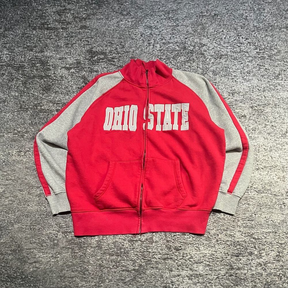 Vintage‎ Ohio State Buckeyes Full Zip Up Sweatshirt Mens XL Red Gray College